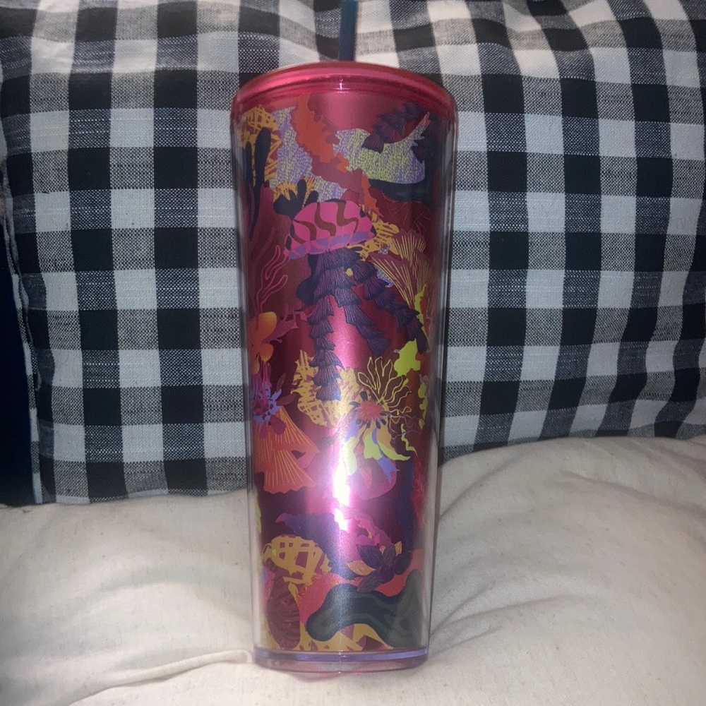 Starbucks 2023 New Pink Red Jellyfish FLORAL Foil Reflective 24oz Tumbler!